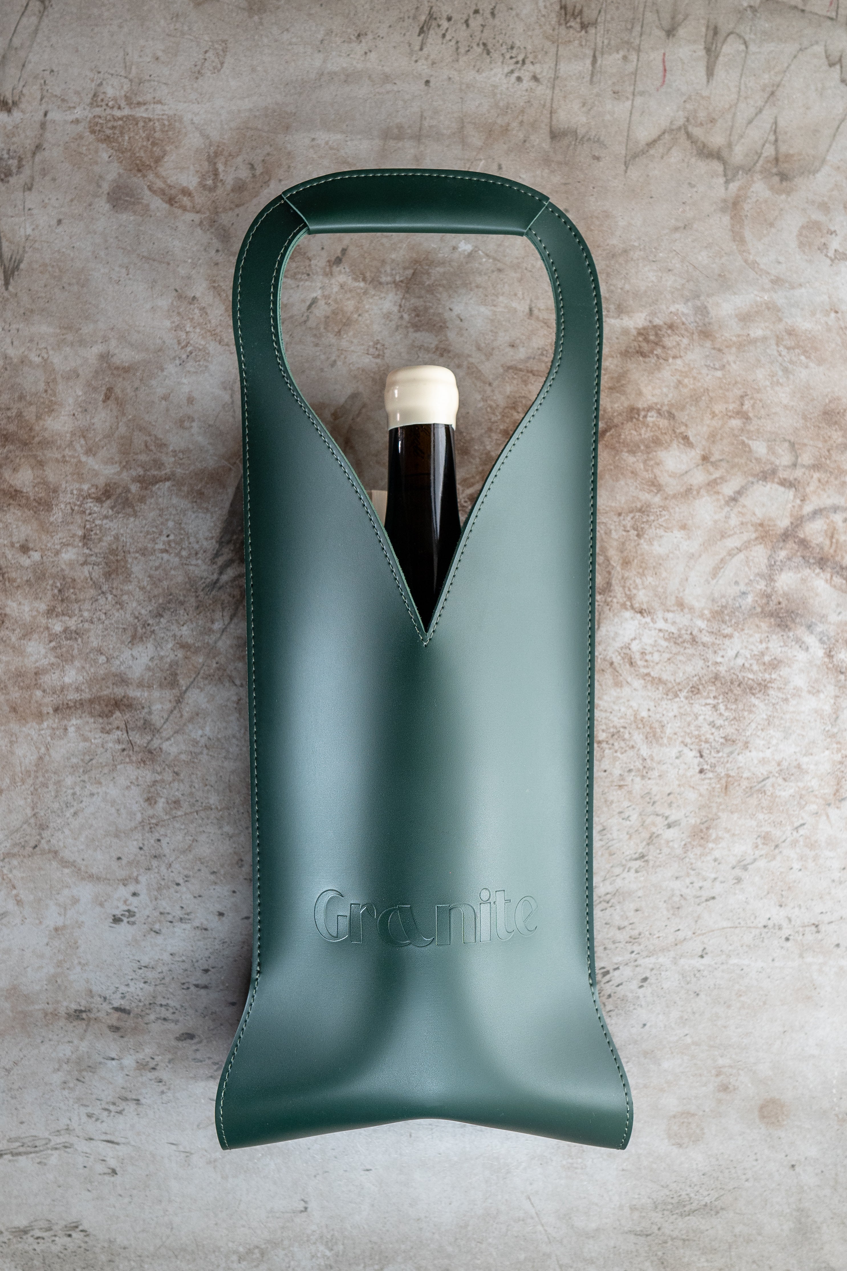 Leather Wine Bag - Cognac & Forest Green