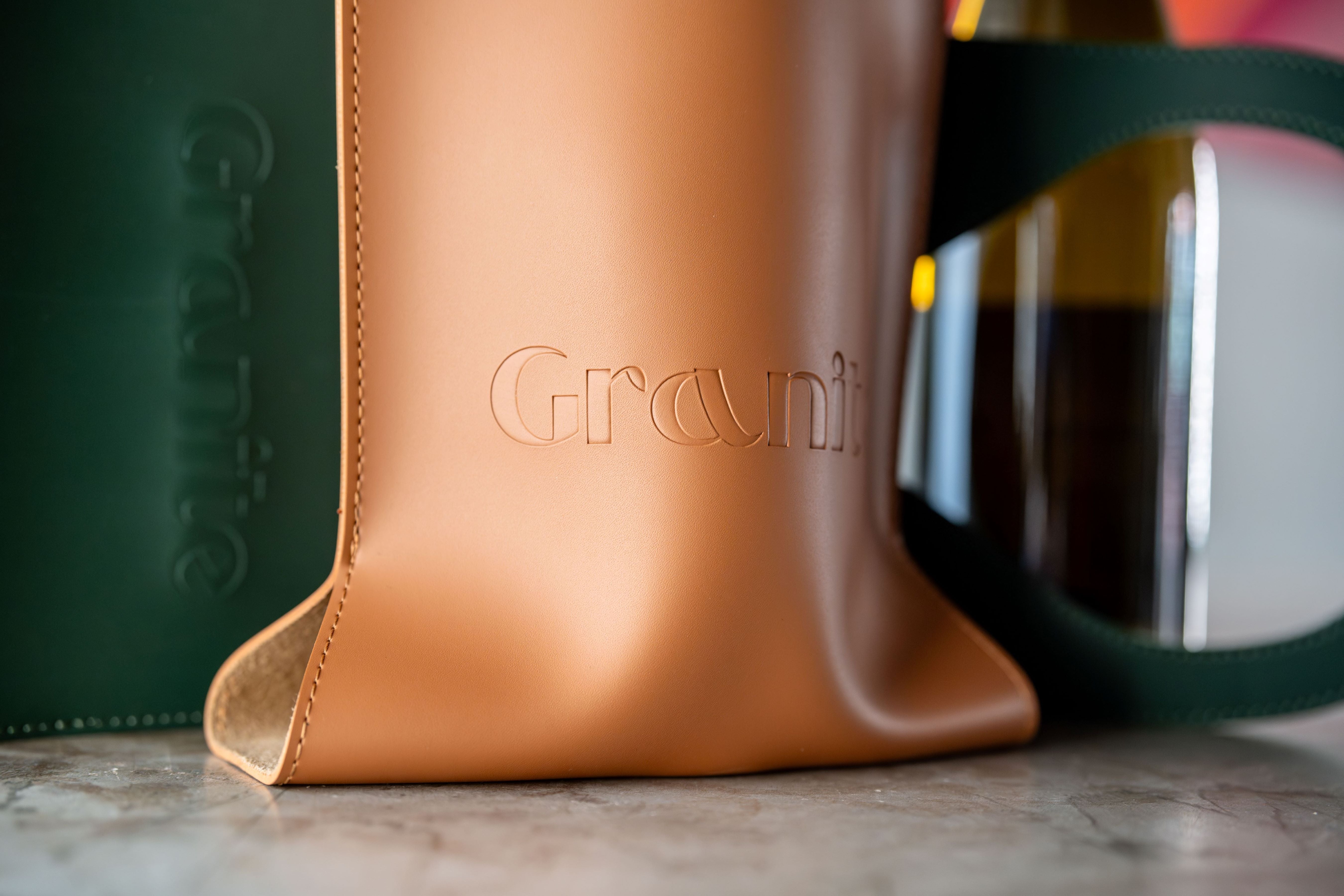 Leather Wine Bag - Cognac & Forest Green
